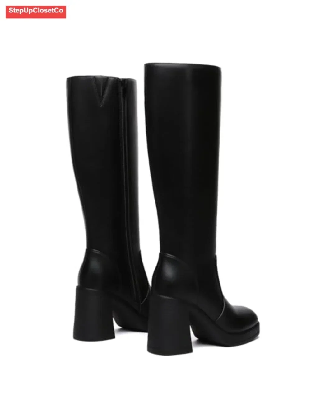 Knee High Platform Boots with Side Zipper Wide Calf Tall Boots
